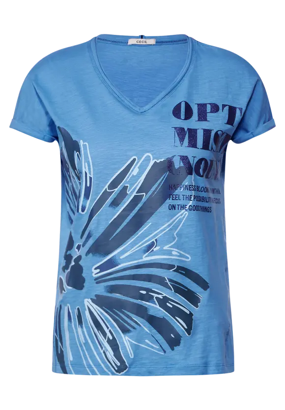 Cecil Blue V Neck Graphic Tee Shirt 319618 - McMullans