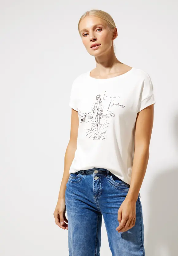 Street One White Glitter Lady Tee Shirt 320272 - McMullans